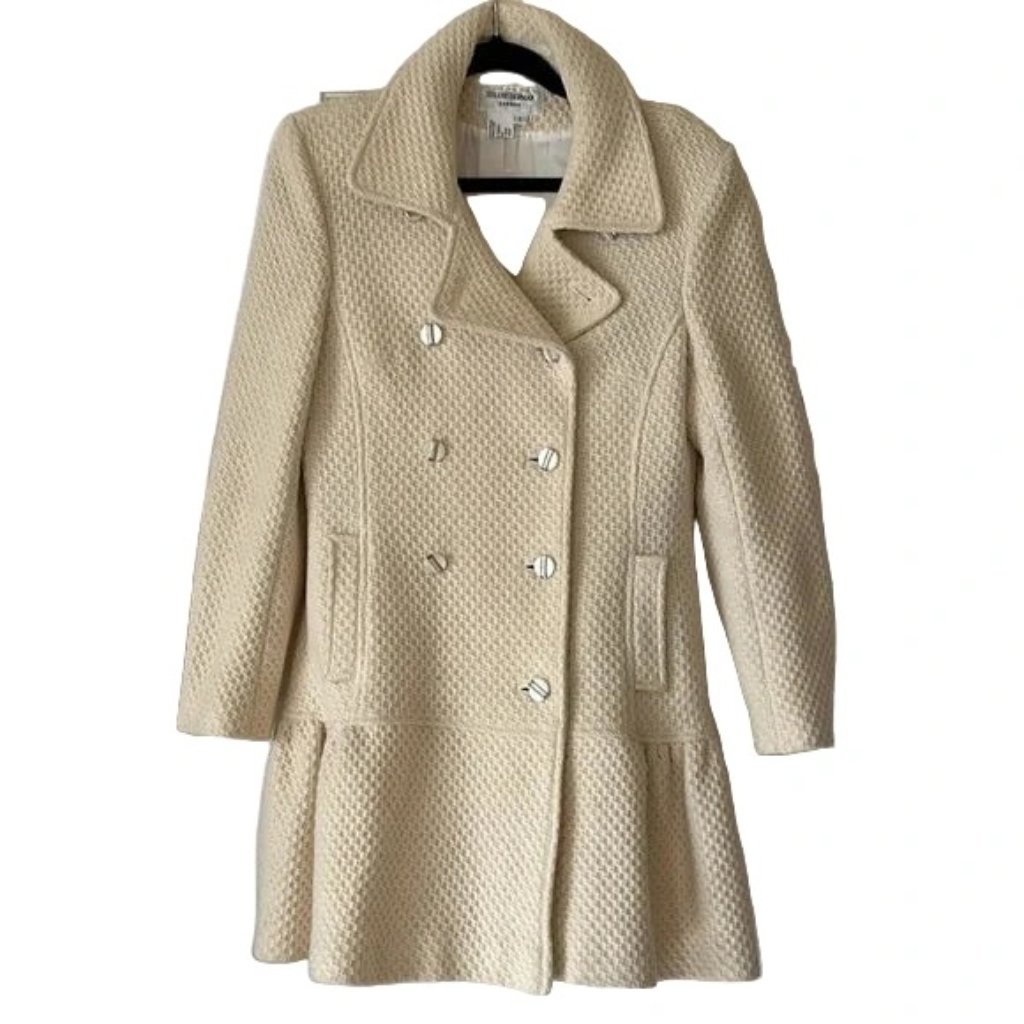 Helene Berman London Off-White Textured Winter Jacket Size M/L